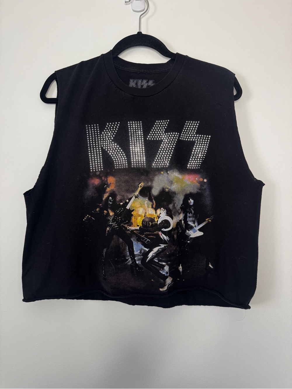 Kiss Crop Top Black Graphic Band Tee Sleeveless Shirt Sz L